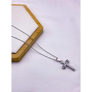 CORRENTE DE AÇO INOX 60 CM PINGENTE CRUCIFIXO - PRATEADA