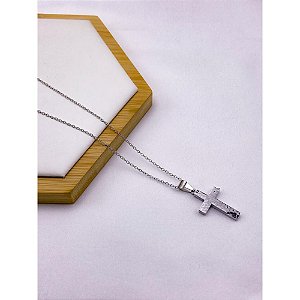 CORRENTE DE AÇO INOX 60 CM PINGENTE CRUCIFIXO - PRATEADA