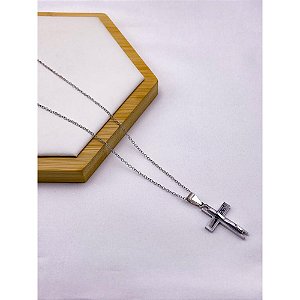 CORRENTE DE AÇO INOX 60 CM PINGENTE CRUCIFIXO - PRATEADA