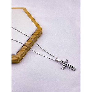 CORRENTE DE AÇO INOX 60 CM PINGENTE CRUCIFIXO - PRATEADA