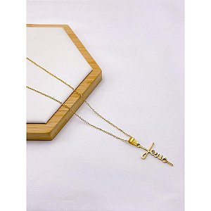 CORRENTE DE AÇO INOX 60 CM PINGENTE JESUS - DOURADO