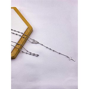 TERÇO BOLINHAS 60CM AÇO INOXIDÁVEL NOSSA SENHORA - PRATEADO