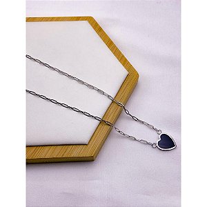 COLAR AÇO INOXIDÁVEL  45CM CORAÇÃO PRETO - PRATEADO