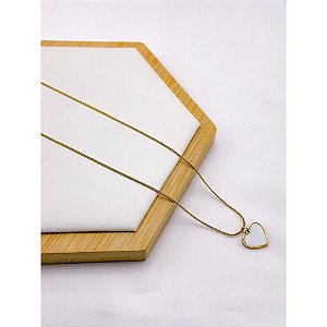 COLAR AÇO INOXIDÁVEL  45CM CORAÇÃO PEROLADO - DOURADO