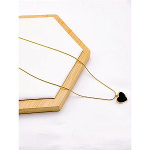 COLAR AÇO INOXIDÁVEL  45CM CORAÇÃO PRETO - DOURADO