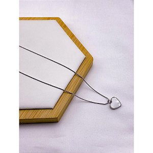 COLAR AÇO INOXIDÁVEL  45CM CORAÇÃO PEROLADO - PRATEADO