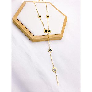 COLAR AÇO INOXIDÁVEL  50CM GRAVATINHA ALGARISMOS ROMANOS PRETO - DOURADO