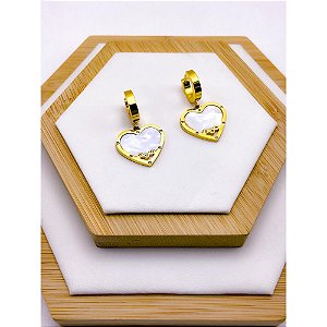 ARGOLINHA CLICK AÇO INOXIDÁVEL PINGENTE CORAÇÃO CRAVEJADO PEROLADO - DOURADO