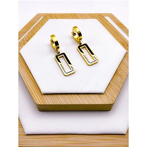 ARGOLINHA CLICK AÇO INOXIDÁVEL PINGENTE GEOMETRICO CRAVEJADO PEROLADO E PRETO - DOURADO