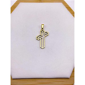 PINGENTE AÇO INOXIDÁVEL CRUZ VAZADA - DOURADO