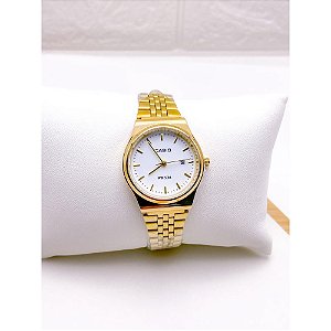 RELÓGIO VINTAGE AÇO INOXIDAVEL FEMININO FUNDO  BRANCO - DOURADO