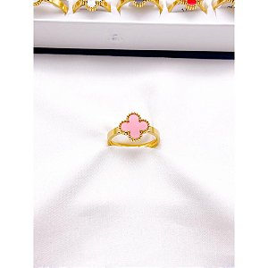 ANEL AÇO INOXIDÁVEL TREVO ROSA - DOURADO  (UNIDADE)