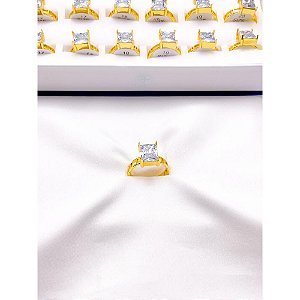 ANEL AÇO INOXIDÁVEL PEDRA CRISTAL - DOURADO  (UNIDADE)
