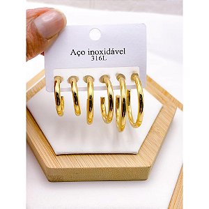 CARTELA TRIO ARGOLA AÇO INOXIDÁVEL - DOURADO
