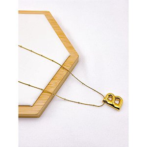 COLAR AÇO INOXIDÁVEL  45CM PINGENTE LETRA "B" - DOURADO