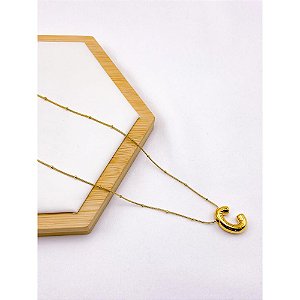 COLAR AÇO INOXIDÁVEL  45CM PINGENTE LETRA "C" - DOURADO