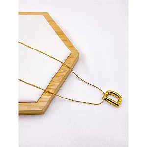 COLAR AÇO INOXIDÁVEL  45CM PINGENTE LETRA "D" - DOURADO