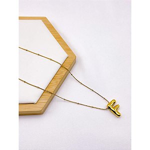 COLAR AÇO INOXIDÁVEL  45CM PINGENTE LETRA "F" - DOURADO