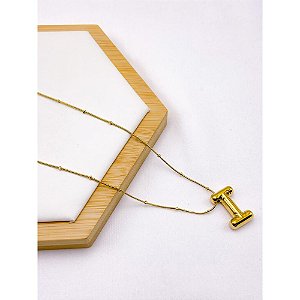 COLAR AÇO INOXIDÁVEL  45CM PINGENTE LETRA "I" - DOURADO