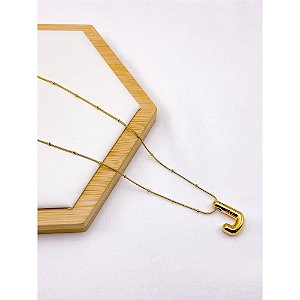 COLAR AÇO INOXIDÁVEL  45CM PINGENTE LETRA "J" - DOURADO