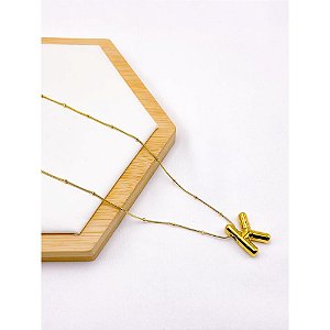COLAR AÇO INOXIDÁVEL  45CM PINGENTE LETRA "K" - DOURADO