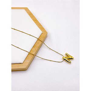 COLAR AÇO INOXIDÁVEL  45CM PINGENTE LETRA "N" - DOURADO