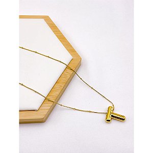 COLAR AÇO INOXIDÁVEL  45CM PINGENTE LETRA "T" - DOURADO