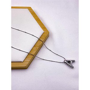COLAR AÇO INOXIDÁVEL  45CM PINGENTE LETRA "A" - PRATEADO