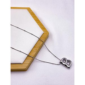 COLAR AÇO INOXIDÁVEL  45CM PINGENTE LETRA "B" - PRATEADO