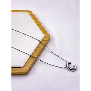 COLAR AÇO INOXIDÁVEL  45CM PINGENTE LETRA "C" - PRATEADO