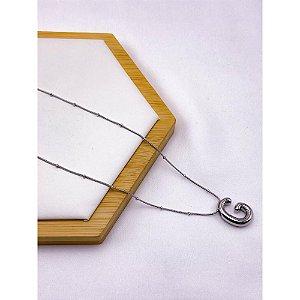 COLAR AÇO INOXIDÁVEL  45CM PINGENTE LETRA "G" - PRATEADO