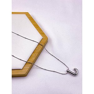 COLAR AÇO INOXIDÁVEL  45CM PINGENTE LETRA "J" - PRATEADO
