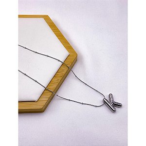 COLAR AÇO INOXIDÁVEL  45CM PINGENTE LETRA "K" - PRATEADO