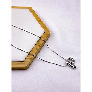 COLAR AÇO INOXIDÁVEL  45CM PINGENTE LETRA "P" - PRATEADO
