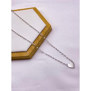 COLAR AÇO INOXIDÁVEL  45CM PÉROLAS CORAÇÃO - PRATEADO