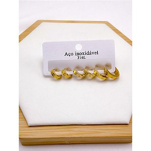 CARTELA TRIO ARGOLINHA CLICK AÇO INOX  P M G - DOURADO
