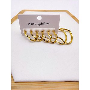 CARTELA TRIO BRINCO CORAÇÃO AÇO INOX  P M G - DOURADO