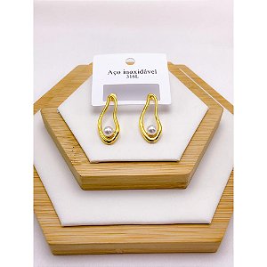 BRINCO AÇO INOXIDÁVEL GEOMETRICO COM PEROLA - DOURADO