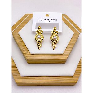 BRINCO AÇO INOXIDÁVEL SERPENTE COM PEROLA - DOURADO