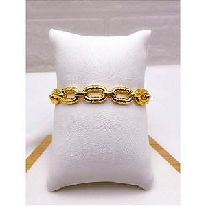 PULSEIRA AÇO INOX  CORRENTARIA ELO CADEADO COM DETALHES - DOURADA