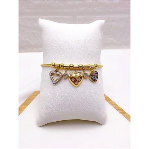 PULSEIRA AÇO INOX  ESTILO PANDORA BERLOQUES CORAÇÃO - DOURADA