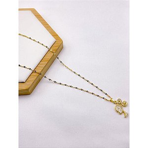 COLAR AÇO INOXIDÁVEL 45M PINGENTE BARBIE CRAVEJADO BANHADO - DOURADO