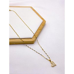 COLAR AÇO INOXIDÁVEL 45M PINGENTE CORAÇÃO CRAVEJADO BANHADO - DOURADO