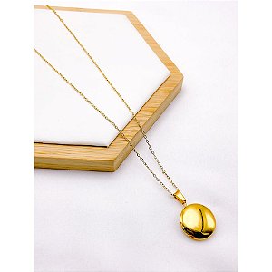 RELICÁRIO AÇO INOXIDÁVEL 45M PINGENTE REDONDO LISO  - DOURADO