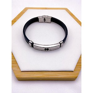 PULSEIRA SILICONE AÇO INOXIDAVEL TREVO 22CM - PRATEADA