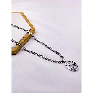 CORRENTE DE AÇO INOXIDAVEL 60CM ELO GRUMET 1.4MM PINGENTE NOSSA SENHORA - PRATEADA