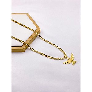 CORRENTE DE AÇO INOXIDAVEL 60CM ELO GRUMET 1.4MM PINGENTE ESPIRITO SANTO - DOURADA