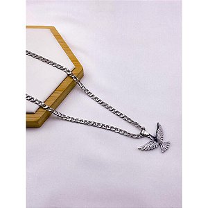 CORRENTE DE AÇO INOXIDAVEL 60CM ELO GRUMET 1.4MM PINGENTE ESPIRITO SANTO - PRATEADA