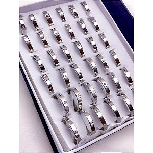 CAIXA DE ALIANÇA QUADRADA AÇO INOXIDÁVEL ZIRCONIA 4MM PRATEADA - (36 UNIDADES)