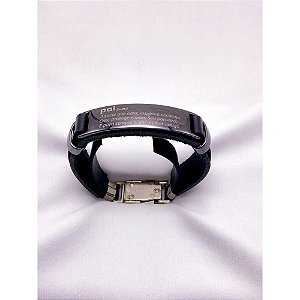 PULSEIRA MASCULINA COURO AÇO INOX E ZAMAC 20CM PAI SEU MELHOR AMIGO - PRATEADA